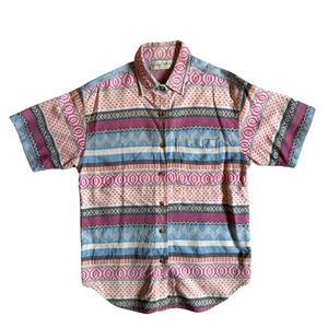 Kikomo Vintage Boho Festival Mens Button Down Shirt Multicolor Woven Jacquard